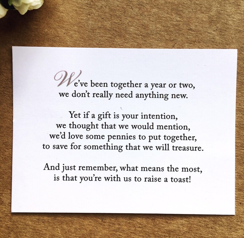 Wedding Invitation Poem for money honeymoon poem card gift information insert image 2