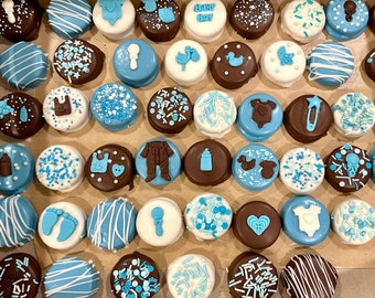 Baby Boy Chocolate Covered Oreos | One Dozen Baby Boy Chocolate Covered Oreos for Baby Gift, Baby Shower, Gender Reveal, Pregnancy Gift