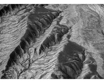 Hanksville to Escalante #4, An Aerial View: A Black and White Photograph