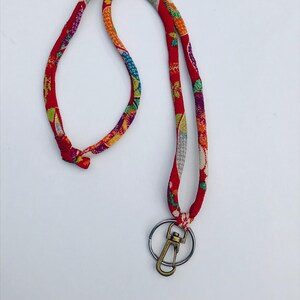 Japanese Chirimen Cord Lanyard  (Multi Colors 2) , Japanese Fabric, Key Chain Key Ring