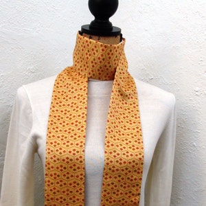 Vintage Japanese Kimono Silk Skinny Scarf in Yellow with Tassels and Beads 3.25" x 68" Handmade Scarf