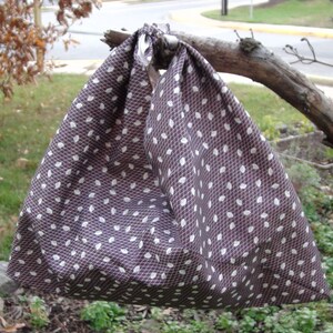 Japanese Kimono Fabric Bag in a Pouch,  Azuma Bukuro Bag, Japanese Traditional Bag, Purple, Folding Fan Design, Silk