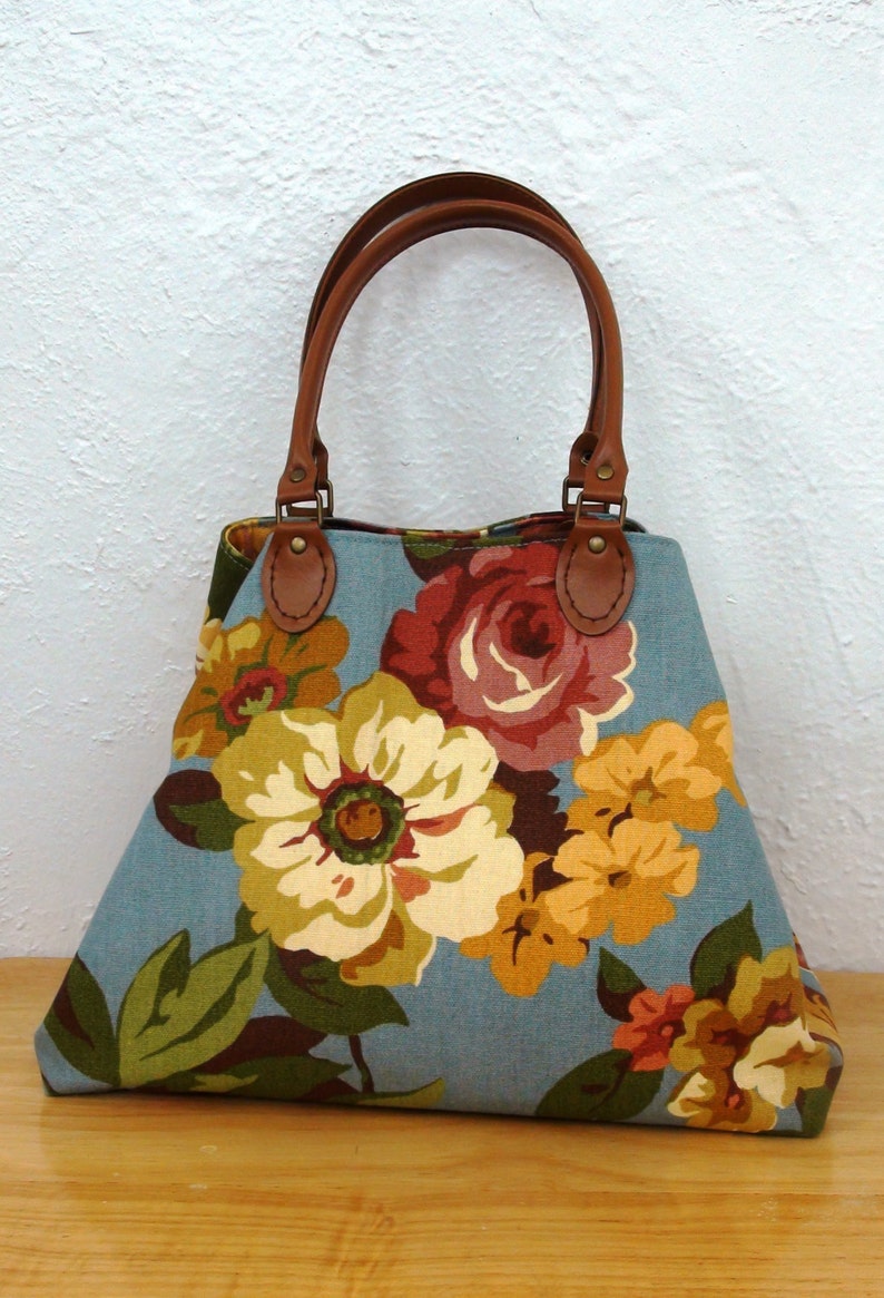 Flower 2-Way Tote Handbag in Blue