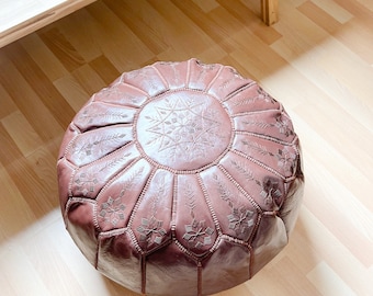 Moroccan pouf ottoman // round embroidery L // Dark Chocolate