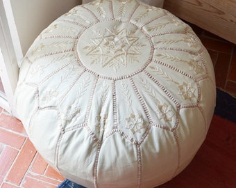 Shirakaba *beige  20"x13" // Moroccan pouf ottoman // round embroidery L //OTWB02_RL