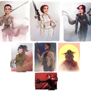 STAR WARS (Rey, Leia, Jyn, Finn, Kylo Ren, Rose Tico, The Child) limited edition print, signed by Leann Hill