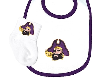 Future Tailgater ECU East Carolina Pirates Collegiate Licensed Baby Bib and Socks Set