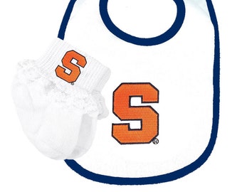 Syracuse Orange Baby Bib and Socks with Lace Set - Navy