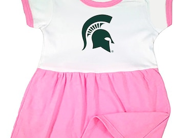 Future Tailgater Michigan State Spartans Baby Bodysuit Dress - Pink