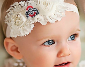 Ohio State Buckeyes Baby / Toddler Shabby Flower Hair Bow Bandeau