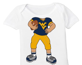 Body de bebé con licencia universitaria de jugador de fútbol americano Heads Up! de los West Virginia Mountaineers.