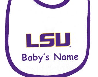 LSU Tigers Licensed Personalized Baby Bib