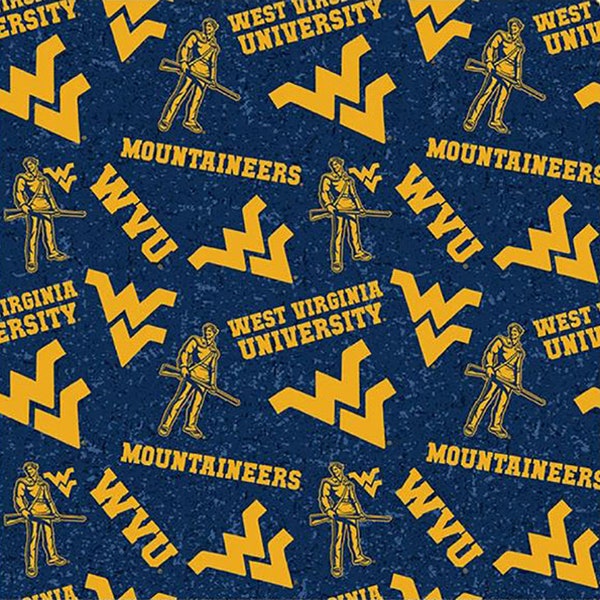 West Virginia Mountaineers 100% Cotton Fabric Design# 1178 - Officially Licensed Fabric by Sykel