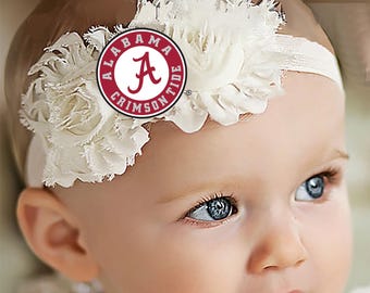Future Tailgater Alabama Crimson Tide Collegiate Licensed Baby/ Toddler Shabby Flower Hair Bow Headband