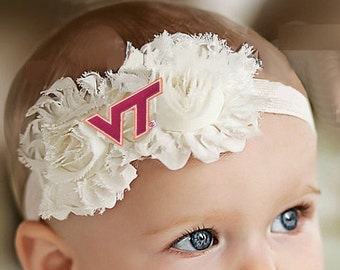 Virginia Tech Hokies Baby/ Toddler Shabby Flower Hair Bow Headband