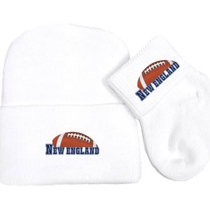 Newborn Baby Knit Cap and Socks Set for New England Football Fans