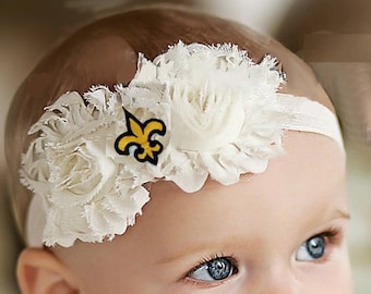 Future Tailgater Baby/ Toddler Shabby Flower Hair Bow Headband For New Orleans Fans