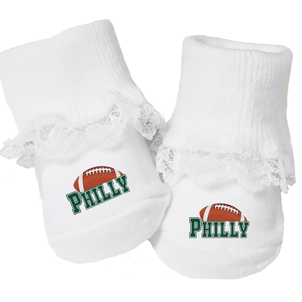 Baby Sock Toe Booties with Lace for Philadelphia Football Fans