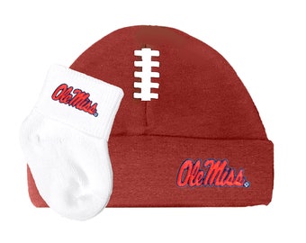 Mississippi Ole Miss Rebels Baby Football Cap and Socks Set