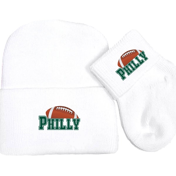 Newborn Baby Knit Cap and Socks Set for Philadelphia Football Fans