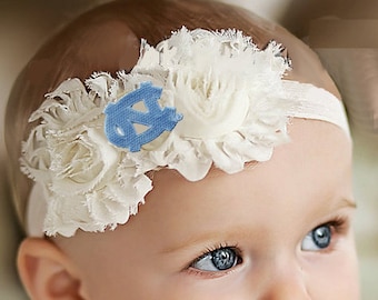 Future Tailgater North Carolina UNC Tar Heels Collegiate Licensed Baby/Toddler Shabby Flower Hair Bow Headband