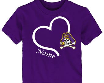 Future Tailgater ECU East Carolina ECU Pirates Collegiate Licensed Love Heart Baby/Toddler T-Shirt - Personalized