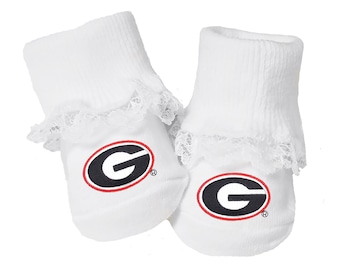 Georgia Bulldogs Baby Toe Booties with Lace