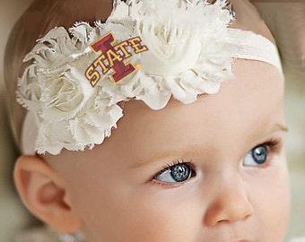 Diadema con lazo de flores estilo shabby chic para bebé/niño pequeño, futura fanática de los Iowa State Cyclones
