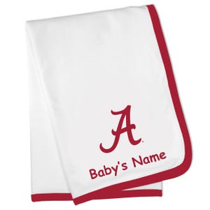 Future Tailgater Alabama Crimson Tide Officially Licensed 100% Cotton PERSONALIZED Baby Receiving Blanket - Crimson Trim