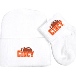 Future Tailgater Newborn Baby Knit Cap and Socks Set for Cincinnati Football Fans