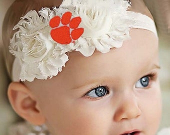 Clemson Tigers Baby/ Toddler Shabby Flower Hair Bow Headband