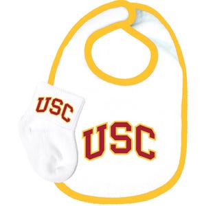 USC Trojans Southern Cal Licensed Baby Bib and Socks Set