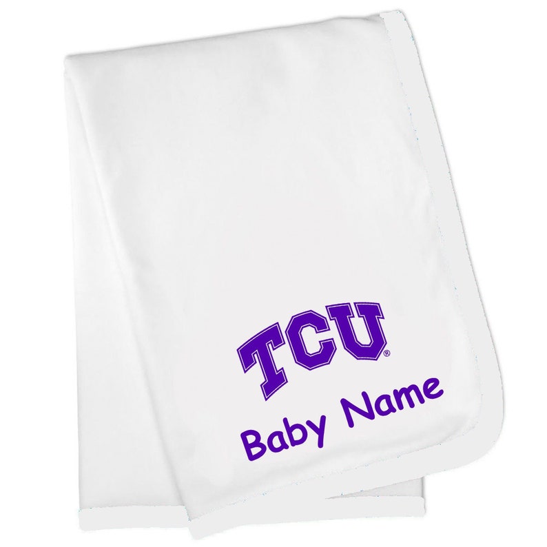 Texas Christian TCU Horned Frogs Personalized Baby Blanket White image 1