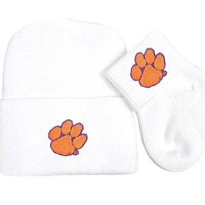 Clemson Tigers Newborn Baby Knit Cap and Socks Set