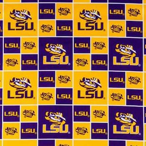 LSU Tigers 100% Cotton Fabric - Officially Licensed Fabric by Sykel - STYLE 020