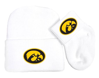 Future Tailgater Iowa Hawkeyes Collegiate Licensed Newborn Baby Knit Cap and Socks Set