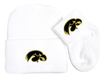 Iowa Hawkeyes Newborn Baby Knit Cap and Socks Set