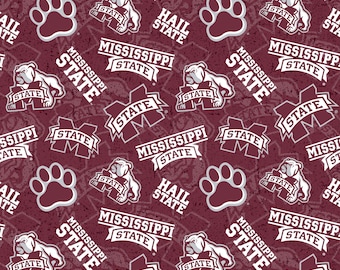 Fabric MIssissippi State Bulldogs 100% Cotton Fabric - Officially Licensed Fabric by Sykel