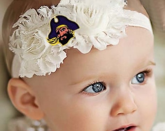 Future Tailgater ECU East Carolina Pirates Baby/ Toddler Shabby Flower Hair Bow Headband