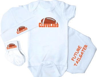 3 Piece Baby Layette Set for Cleveland Football Fans