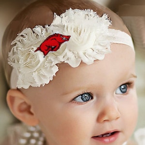 Arkansas Razorback Baby/ Toddler Shabby Flower Hair Bow Headband