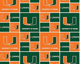 Fabric Miami Hurricanes 100% Cotton Fabric - Officially Licensed Fabric - 1/4 yard