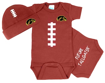 Iowa Hawkeyes Baby Brown Football Bodysuit & Football Cap Set