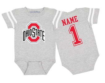 Body de bebé con licencia oficial de los Ohio State Buckeyes, estilo camiseta de fútbol americano universitario - Personalizado