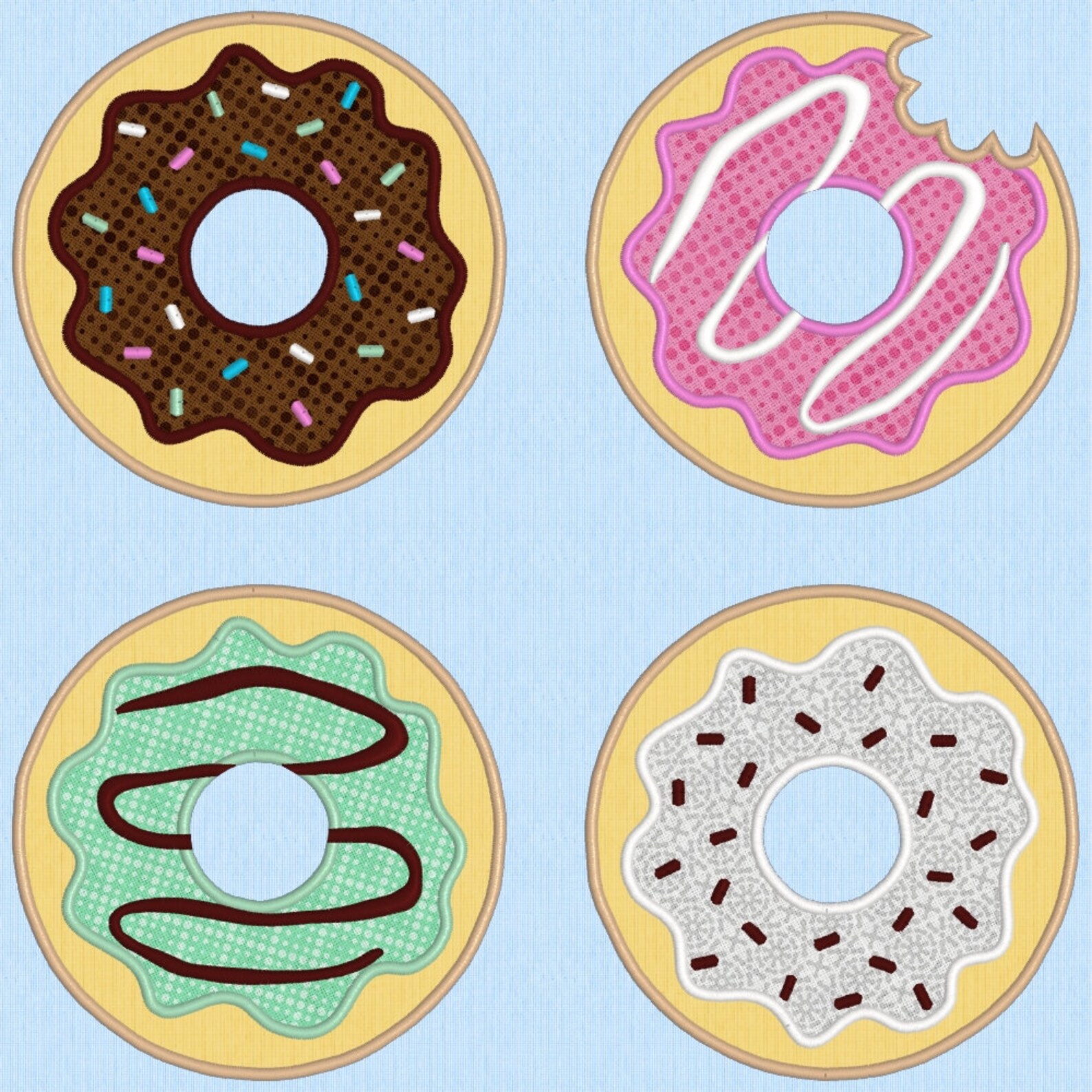 Donut Applique Embroidery Design Doughnut With Bite Three Etsy
