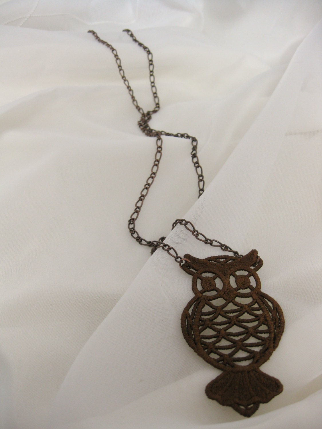 Embroidered Lace Owl Necklace Brown - Etsy