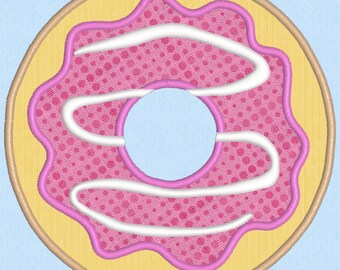 Donut Applique Embroidery Design - Doughnut with Drizzle - Three Sizes