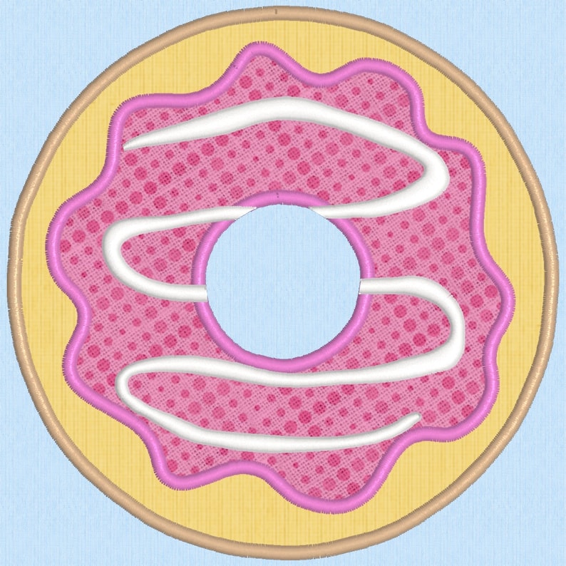 Donut Applique Embroidery Design Doughnut With Drizzle Three Sizes Etsy
