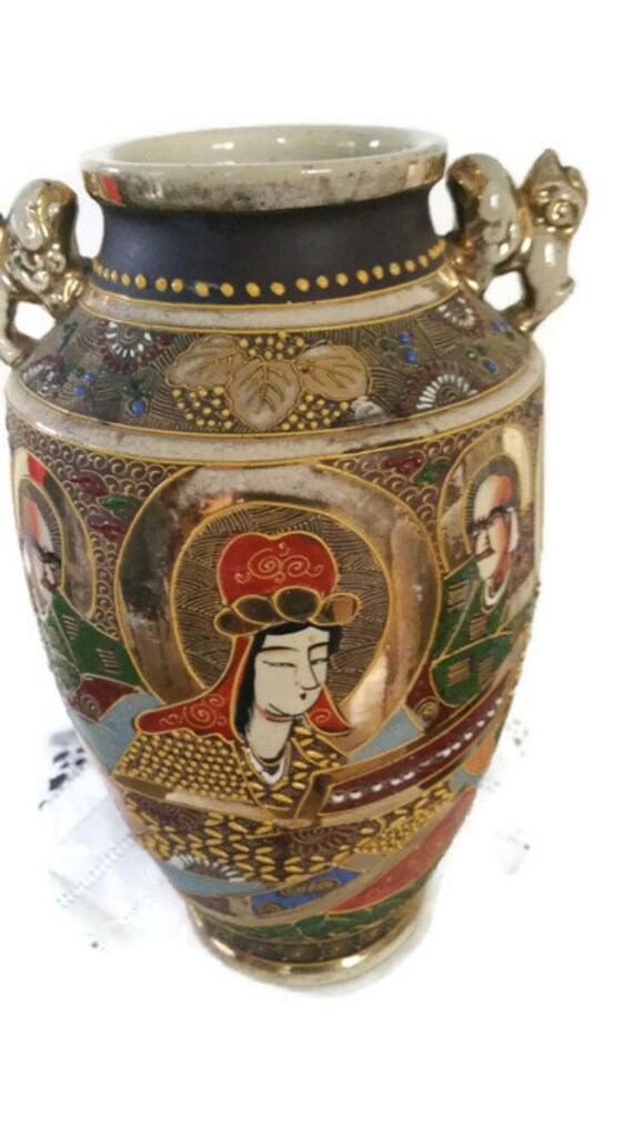 Vintage 19th Century Satsuma Vase Hand Painted And Signed Foo Etsy