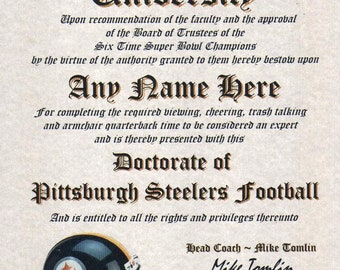 **STEELERS PITTSBURGH STEELERS MAN CAVE CERTIFICATE DIPLOMA GREAT GIFT